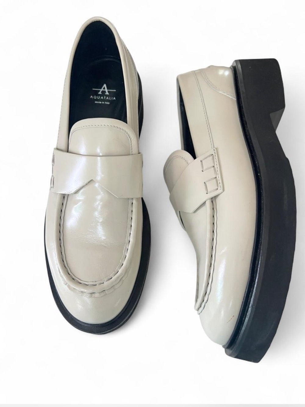 Aquatalia Leather Cream Marice Loafers Size 9
